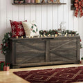 DWVO Storage Bench, 47.2" Farmhouse Storage Chest with 2 Safety Hinges, Wooden Storage Organizer, Shoe Bench for Entryway, Bedroom, Living Room, Dark Rustic Oak