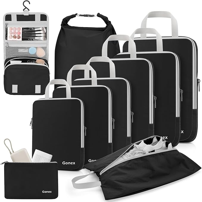 Gonex Compression Packing Cubes, 3pcs/4pcs Expandable Storage Travel Luggage Bags Organizers
