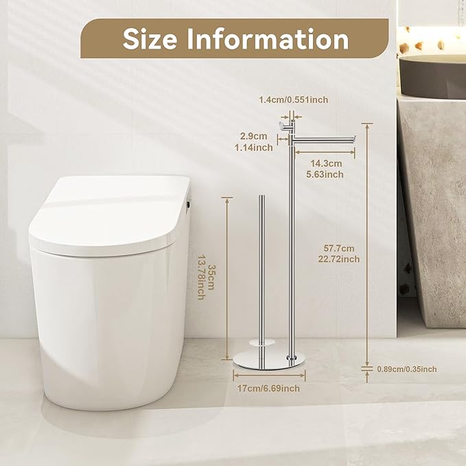BGL Toilet Paper Holder Stand, SUS304 Stainless Steel Brushed Nickel, Weighted Base, Holds 5 Jumbo Rolls, Space-Saving Modern Bathroom Storage with Built-in Hook
