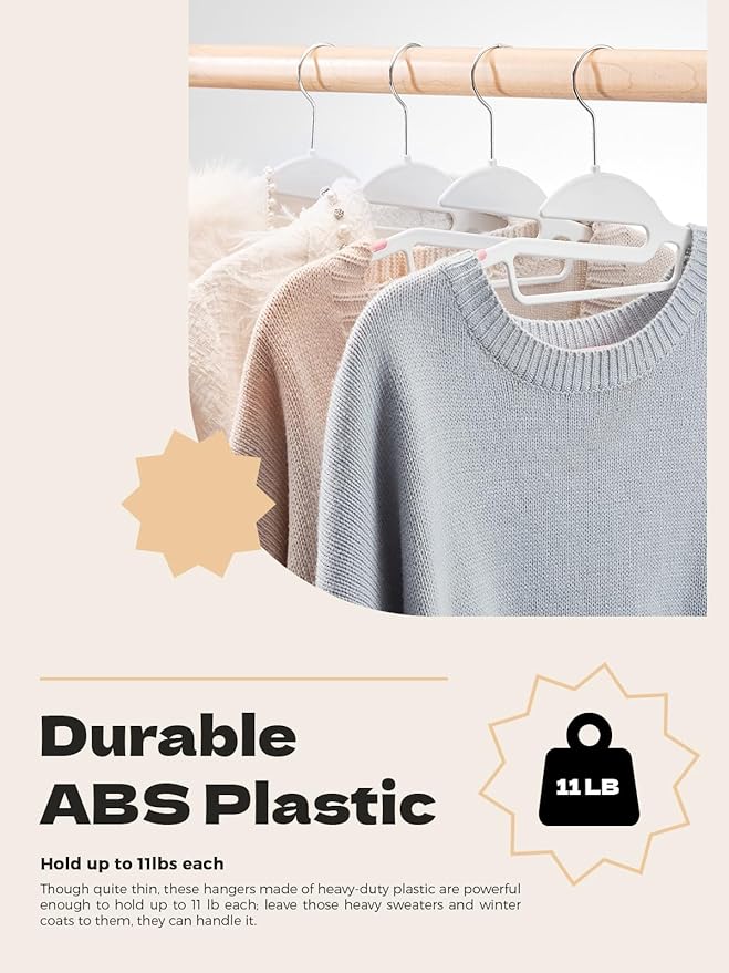 HOUSE DAY Heavy Duty Plastic Hangers 100 Pack, Pink Slim Clothes Hangers Space Saving, Non Slip Hangers with Rubber Pads, Durable Coat Hanger for Closet, S-Shaped Hanger for Shirt, Suit, Pant, Skirt