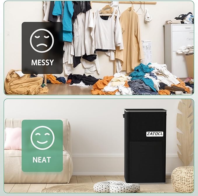 110L Laundry Hamper with Lid with Washing Bag & Front Mesh Bag, Large & Tall Laundry Basket, Collapsible Dirty Clothes Hampers for Bedroom Aesthetic, Bathroom, Dorm, Laundry Room - Easy Carry, Black