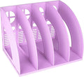 SAYEEC Sturdy Magazine Holder 4 Compartments Plastic Desktop File Organizer File Dividers Office Organizer Storage Document Magaizne Rack Display Box (Purple)