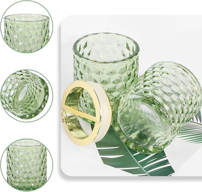 2pcs Green Toothbrush Holders for Bathrooms, Glass Toothbrush Holder and Bathroom Tumbler Set, Gold Tooth Brush Cup Holder, Bathroom Counter Organizer for Brushes, Toothpaste