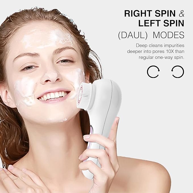 Electric Facial Cleansing Brush, 2-Way Rotating Face Scrubber with 3 Modes, Rechargeable, 5 Brush Heads, IPX7 Waterproof, Deep Pore Cleaning for All Skin Types