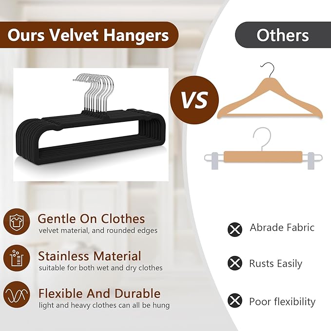 Velvet Hangers 50 Pack, Felt Hangers Clothes Coat Hanger Velvet with 360° Swivel Hook Slim Space Saving Non Slip Heavy Duty for Closet Organizer Pants Shorts Suits Shirt Clothing, Dove Grey