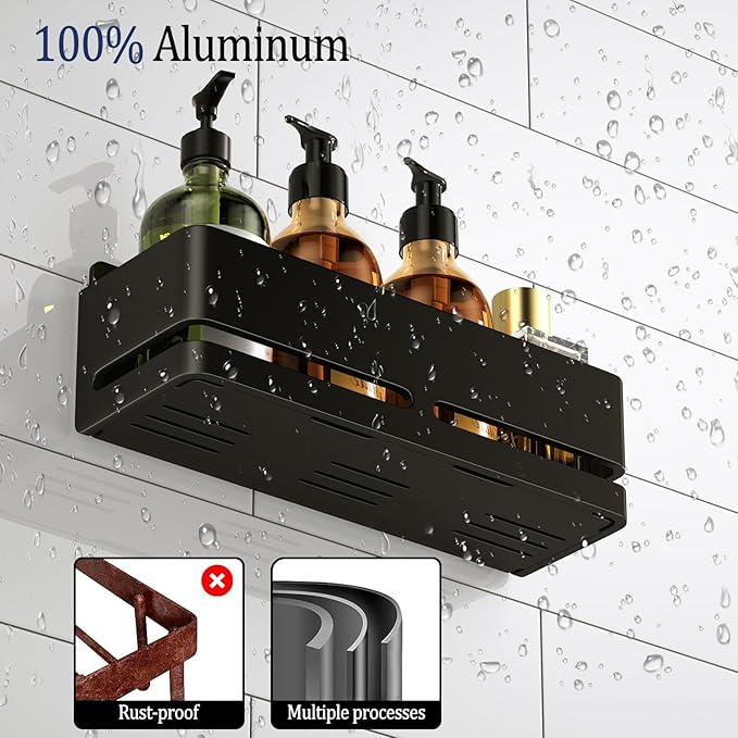 YESENT Bathroom Shower Caddy (5-Piece Set), Wall-Mounted Shelf with soap Dish and Toothbrush Holder, no Drilling Required, Ideal for Bathroom Storage and Also Suitable for Kitchen (Black)