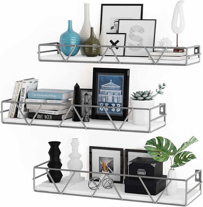 Floating Shelves Set of 3, Home Wood Wall Shelf, Farmhouse Shelf for Bedroom, Wall Mounted Floating Shelf for Living Room, Bedroom, Bathroom, Kitchen, Office (Gray)