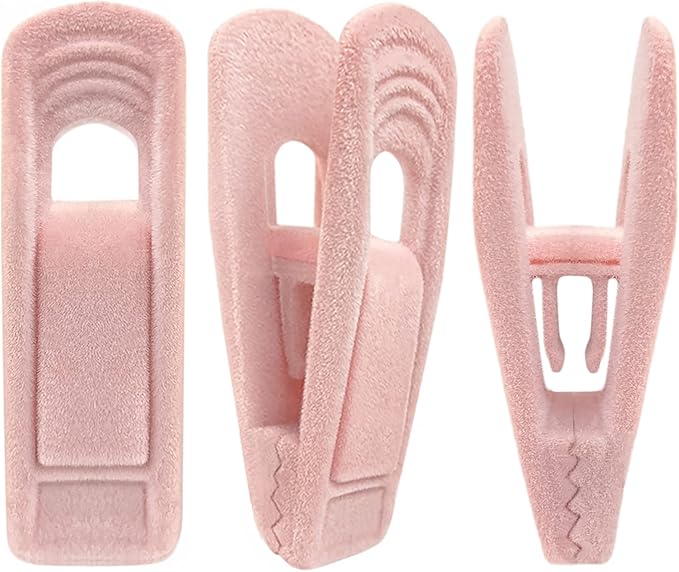 Light Pink Velvet Hanger Clips 60 PCS, Strong Finger Clips for Velvet Hangers, Skirt Hanger Clips Fit for Flocking Hangers