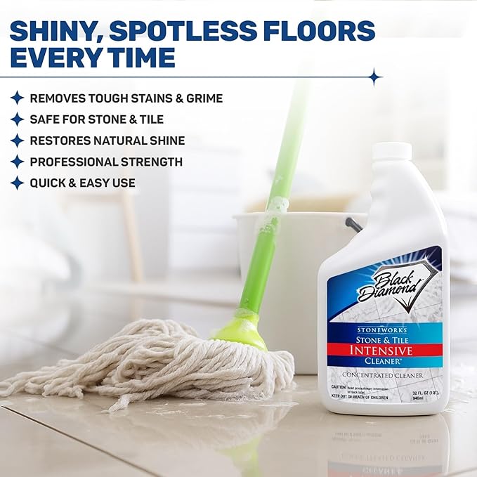 Black Diamond Stoneworks Stone & Tile Intensive Cleaner – Professional Deep Cleaner for Marble, Limestone, Travertine, Granite, Slate, Ceramic & Porcelain Tile – Acid-Free Concentrate (1-Qt.)