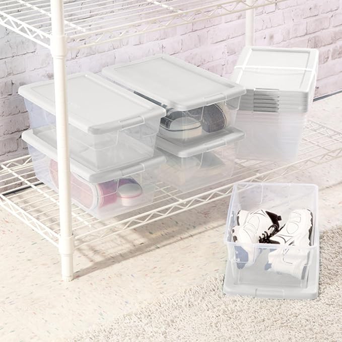 Sterilite 36-Pack 6 Quart Storage Box, Stackable Clear Plastic Bins with Snap-On Lids - Heavy-Duty Organizing Containers for Closet, Bathroom, and Office