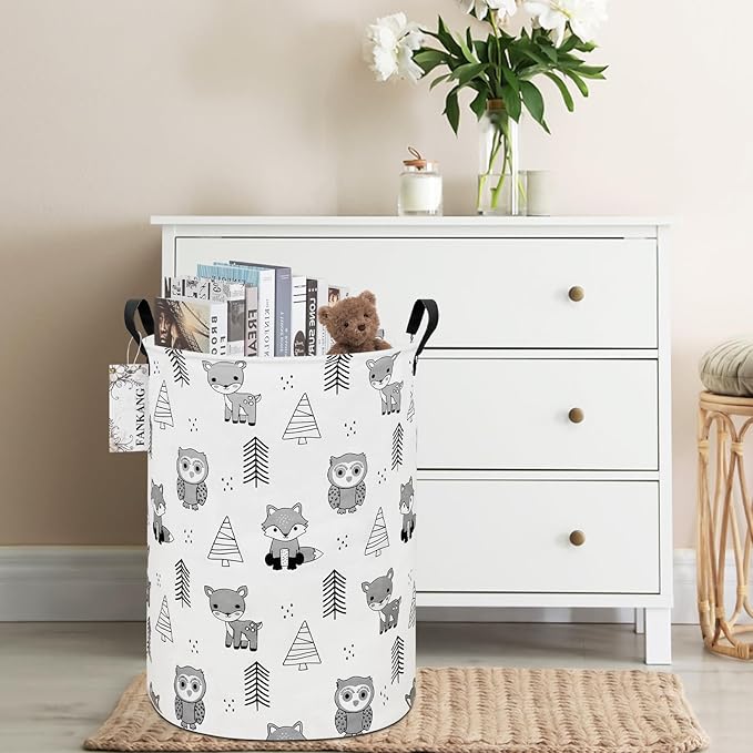 FANKANG Storage Basket, Nursery Hamper Canvas Laundry Basket Foldable with Waterproof PE Coating Large Storage Baskets for Kids Boys and Girls, Office, Bedroom, Clothes,Toys(Animal)