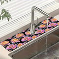 Colorful Peonies Sink Faucet Absorbing Mat Blooming Peonies Super Absorbent Fast Drying Mat Sink Gadgets Behind Faucet Sinkmat for Kitchen Bathroom, 23.5"x5.5"