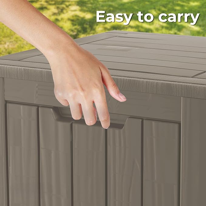 Outdoor Storage Box 180 Gallon Waterproof, Large Lockable Resin Deck Box Patio Storage Bin for Pool Accessories Cushion Furniture, Garden Tools, UV-Resistant Outside Delivery, Grey