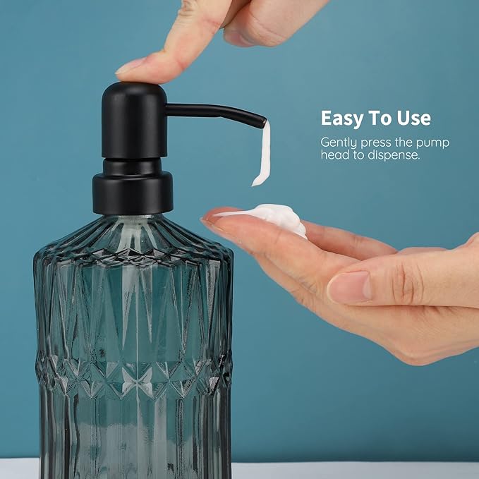 Segbeauty Glass Soap Dispenser Set, 2 Pack 15.2oz Farmhouse Kitchen Decor Stainless Steel Pump Bottles, 450ml Refillable Shower Bottle Hand Soap Dispenser for Modern Home Bathroom Western Decor Green