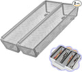 2PCS Drawer Organizer for Kitchen,Utensil Mesh Drawer Organizer with Interlocking Arm for Cosmetic,Flatware,Pen (12 * 3 * 2 Inches,Grey)