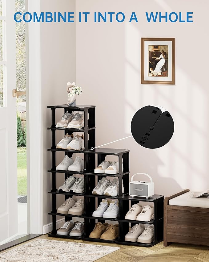 HAIXIN 14 Tier Vertical Black Shoe Rack for Front Door Entrance - Tall Shoe Organizer for Small Spaces, Closet Narrow Small Shoe Shelf Cabinet Free Standing Racks Holder Stand