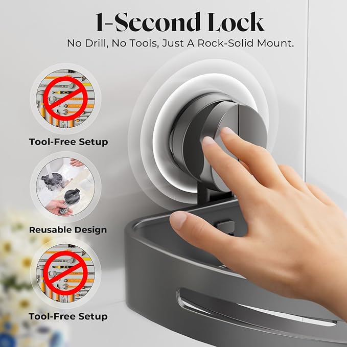Bathroom Shower Caddy, Suction Cup Corner Shelf,2 Packs Rustproof Wall Mounted Bath Shelves Storage Rack,No Drilling Shower Organizer with 4 Hooks,Kitchen Home Gadget Essentials (Corner-2pack)