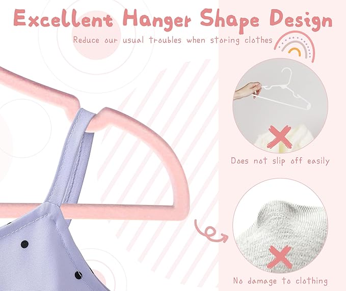 GOSCHE Baby Velvet Hangers 50 Pack, 11 inch Non Slip Kids Hanger for Infant & Toddler Clothes, Durable Ultra-Slim Closet Organizers, Pink, 50 Pack