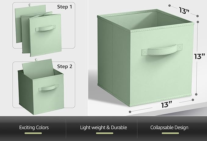 Sorbus 13 Inch Storage Bins - Sturdy Collapsible Fabric Storage Cubes with Handle - 6 Foldable Baskets for Organizing Clothes, Toys, Books - Storage Baskets for Shelves, Kids Room, Closets