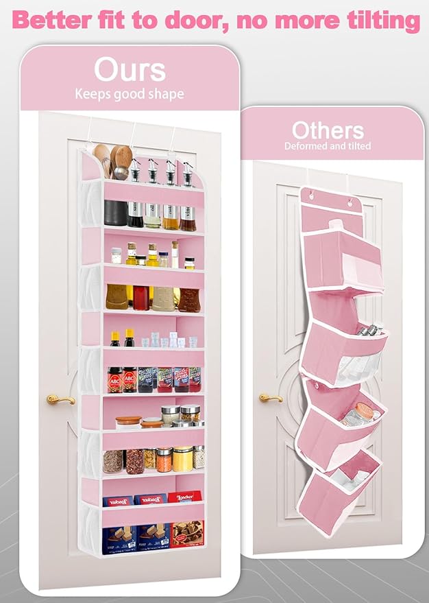 Pink Over the Door Organizer - 5-Tier Hanging Storage with Clear PVC Windows & 10 Mesh Pockets, Cute Closet Organizer for Makeup, Perfume, Toys, Perfect Pink Room Decor for Girl