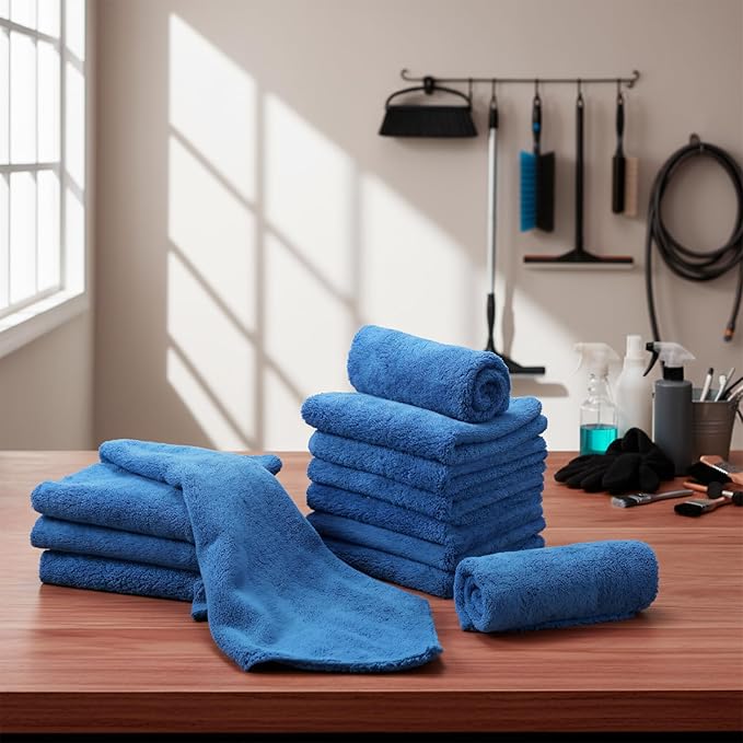 Shimeyao 30 Pcs 12.5 × 12.5 Inch Edgeless Microfiber Plush Towels for Cars Detailing Drying Wash Polishing Absorbent Cleaning Cloths, 500 GSM