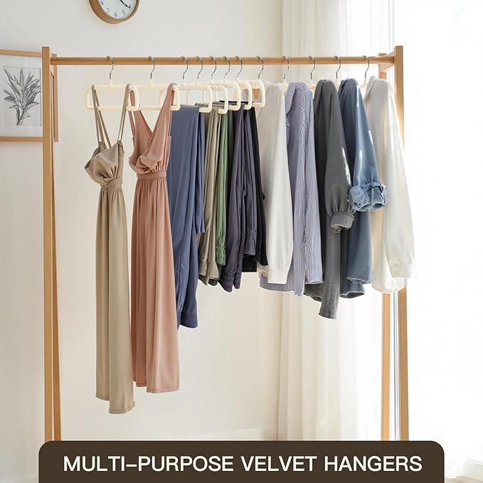 Pants Hangers 30 Pack Velvet Pant Hangers,Heavy Duty Velvet Hangers for Pants,Jeans,Scarf,Towels,Tank Top,Coat.Closet Organizers and Storage（Beige）