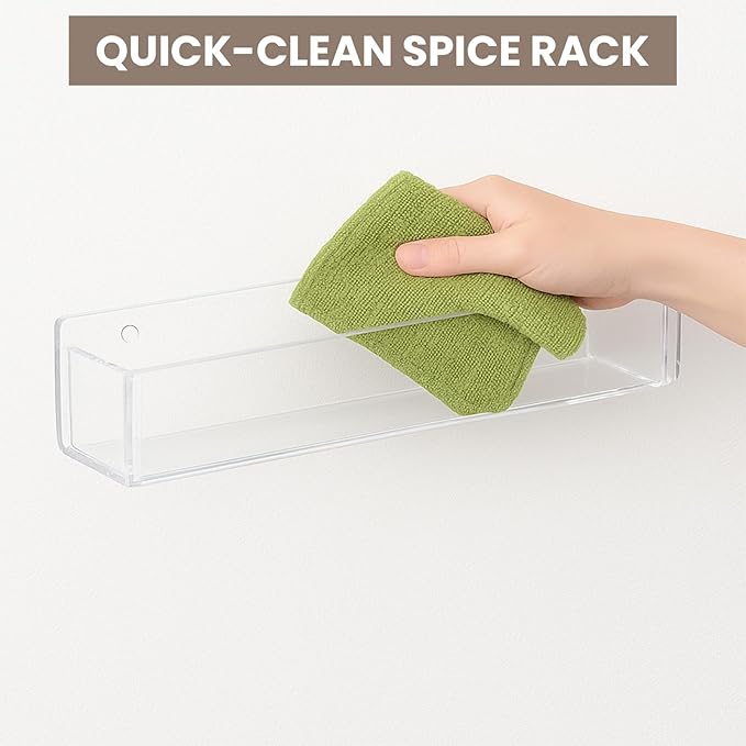 Acrylic Spice Racks for Wall Mount, 2-Pack Clear Cabinet Door Spice Rack with Nano Tape & Screws