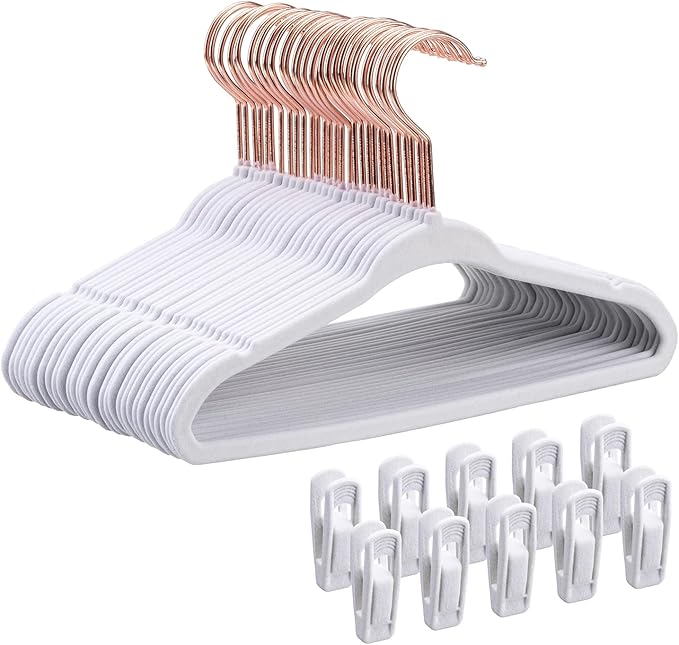 Baby Hangers Velvet - 11 Inch Baby Felt Hangers Non Slip for Toddler - Kids Hanger for Infant Clothes - 30 Pack with 10 Hanger Finger Clips, White