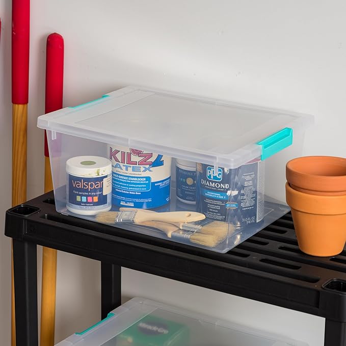 IRIS USA 12 Qt. Plastic Storage Bins Containers with Lids, 4 Pack, Small Sensory Bin, Craft Storage, Craft Organizers & Storage, Organizing Container for Home, Office & Art Supplies, Stackable, Clear