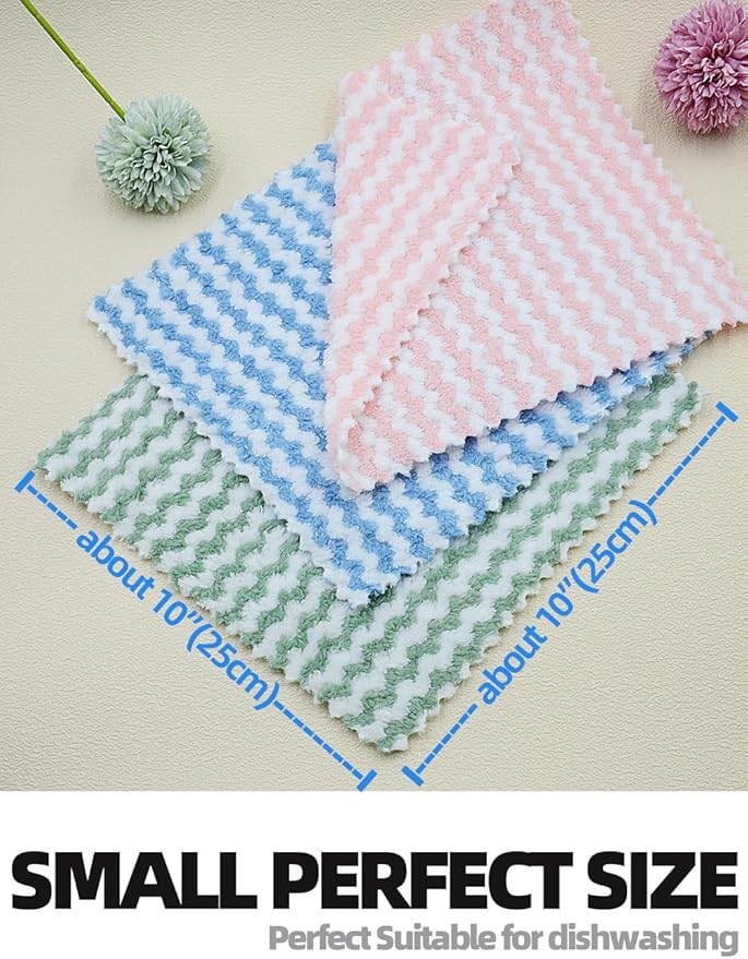 10PACK Kitchen Cleaning Cloths, Microfiber Dish Cloths: All-Purpose Washing/Soft/Lint Free/Absorbent/Quick Dry Reusable Washable Towels for Bathroom/Car/Glass, 10''x10'' - Mixcolor