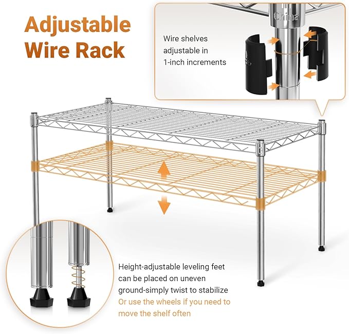 Simple Deluxe 1-Tier Shelving Units, 29.92" W x 13.78" D x 14.96" H Steel Wire Rack Storage Shelving Organizer, Chrome