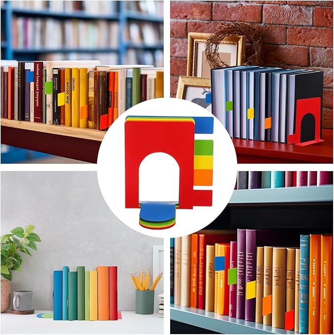 5 Set Metal Book Ends for Shelves Rainbow Book Shelf Dividers Library Shelf Marker Bookends Stopper Colorful Office Stand Holder for Heavy Books Desk Home Movies Kitchen Cds