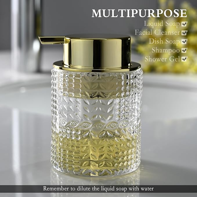 Foaming Glass Soap Dispenser,Hand Foam Soap Dispenser for Kitchen & Bathroom-2 Pack（B-Type Clear Glass/Gold Pump）