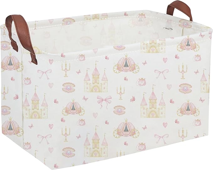 Rectangular Pink girl princess basket,Pink Baskets,Collapsible waterproof storage basket,Books Box,Girl room Decor,Gift Baskets(Pink Princess)
