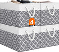 Storage Bin,Collapsible Storage Basket For Organizing,Large Storage Boxes With Rope Handles,Storage Containers,Clover Grey,4 Pack