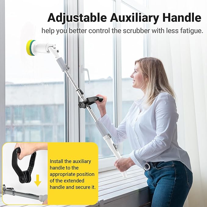 StarVal Electric Spin Scrubber, Cordless Cleaning Brush Shower Scrubber Up to 550 RPM with 9 Replaceable Brush Heads, Bathroom Scrubber Adjustable Extension Handle for Cleaning Bathroom Kitchen(Grey)