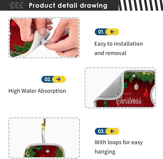 2 Pack Sink Splash Guard Christmas Kitchen Faucet Branches and Balls Absorbent Sink Mat for Faucet Kitchen Guard Drip Catcher Drying Mat for Farmhouse Barthroom Bar,S