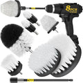 Holikme 8 Piece Drill Brush Attachment Set, Power Scrubber with Extend Long Handle, Cleaning Supplies for Shower, Bathtub, Bathroom, Kitchen (White)