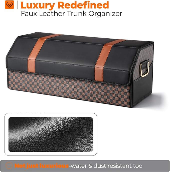 Car Organizers and Storage - Trunk Organizer for Suv Car,Car Trunk Leather Storage Box,Extra Large,Magnetic Lid,Collapsible and Adjustable