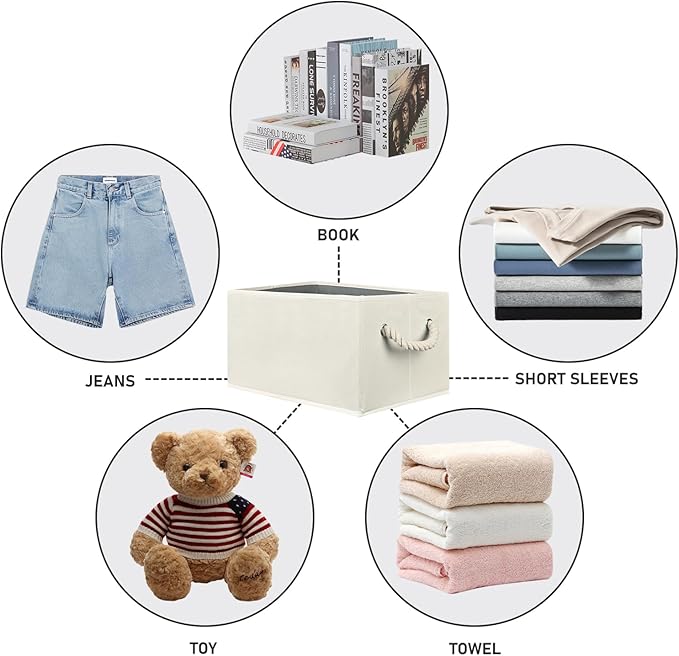 Closet Storage Bins, Linen Closet Organizers and Storage Basket for Shelves, Collapsible Shelf Baskets for Organizing Shelves, Bedroom Clothes Basket, Beige, 4 Pack