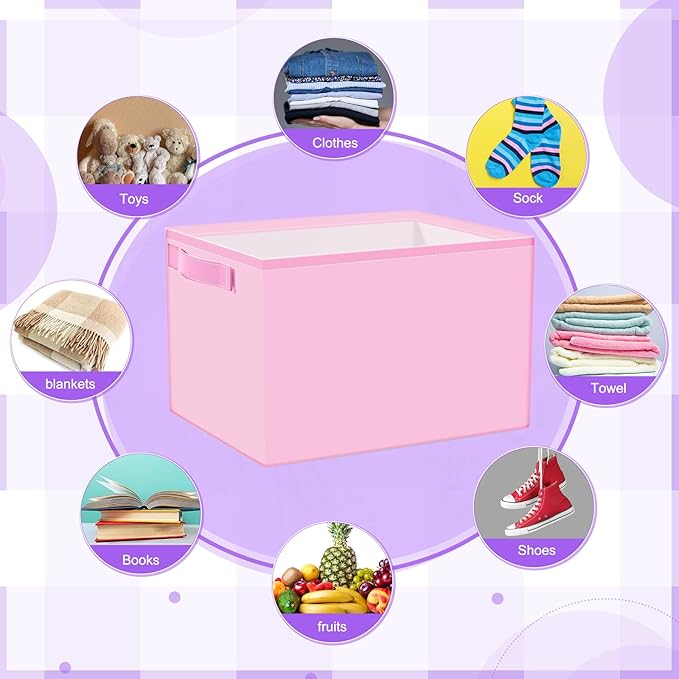 Boao 3 Pack Pastel Fabric Storage Bins, Colorful Collapsible Large Canvas Storage Baskets with Handle, Rectangle Laundry Basket Organizer Box for Closets Clothes Toys Books, Bedroom Home Nursery Decor