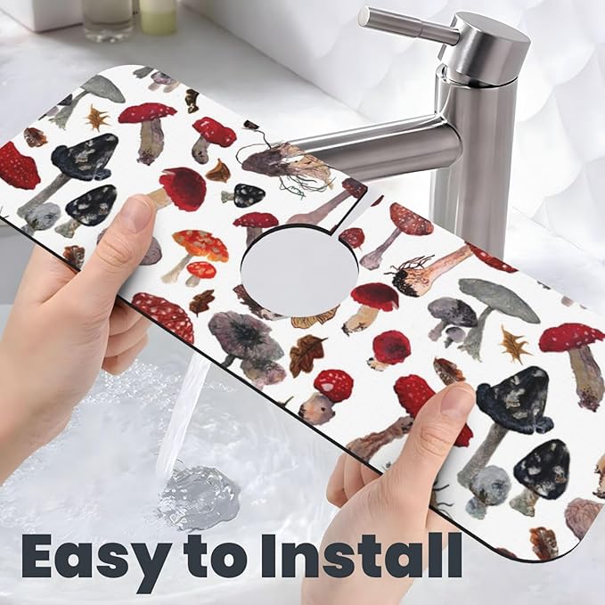 Faucet Draining Mat For Kitchen Sink, Red Mushroom Diatom Mud Absorbent Drain Pad For Bathroom Kitchen Sink Splash Guard Drying Mat
