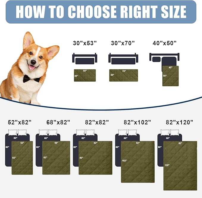 Smiry Waterproof Dog Bed Cover Pet Blanket, Soft Washable Dog Blanket for Furniture Bed Couch Sofa Reversible, Checkered (82"x120", Green/Navy)