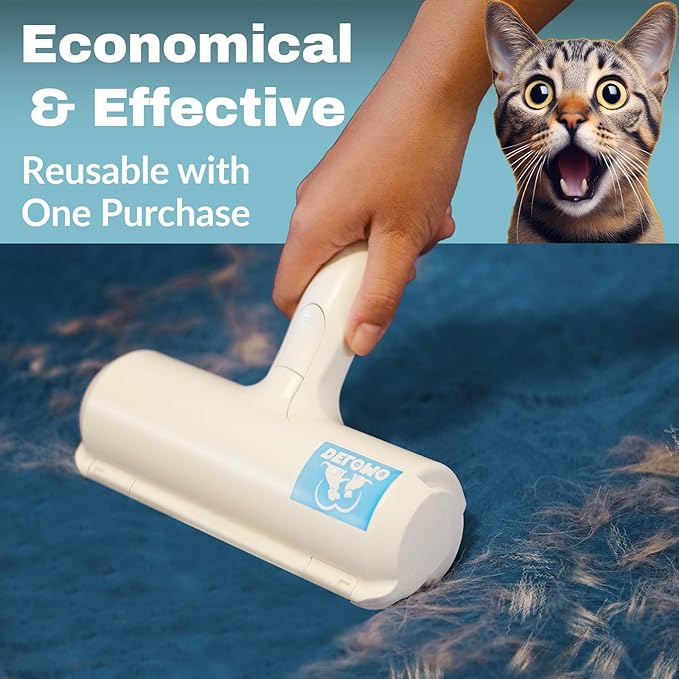 DELOMO Pet Hair Removal Tool: Reusable Lint Roller for Pet Hair, Pet Hair Remover with Built-in Fur Bin, Self-Cleaning Cat and Dog Hair Remover for Couch, Furniture, Bed, Car, Carpet, Clothes