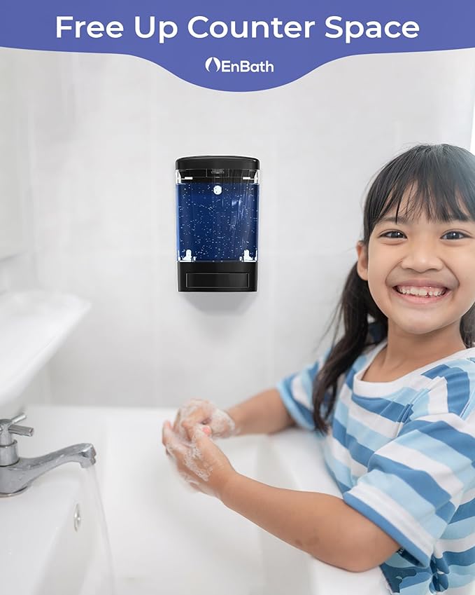 Commercial Soap Dispenser Wall Mount for Bathroom (2-Pack), Wall Mounted Hand Soap/Sanitizer Dispenser for Home or Business (Black), by EnBath