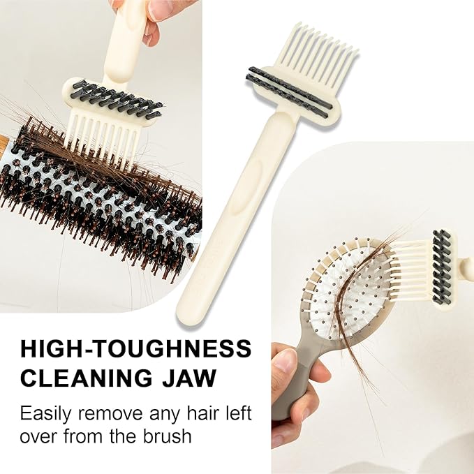 RHOS 2-in-1 Hair Brush Cleaner Tool, Comb Cleaner for Removing Hair and Dust, Ideal for Home, Salon Use (2 Pack - Beige)