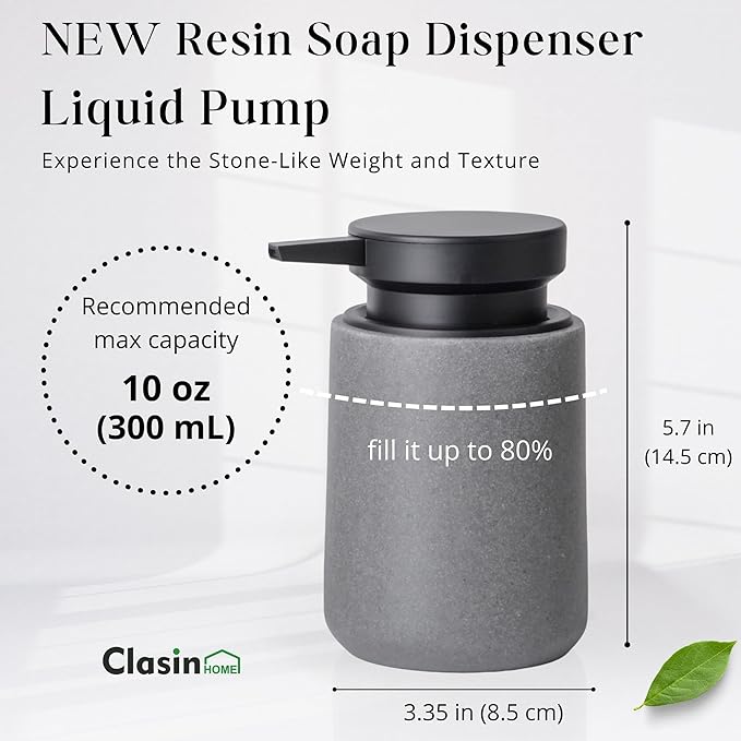 Liquid Soap Dispenser with Easy-to-Press Pump, 10 oz Refillable Hand Soap Dispenser with Extended Spout for Bathroom Kitchen Dish Lotion, Modern Stone Texture (Gray)