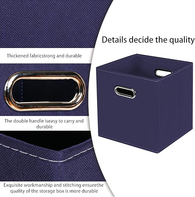 STOREONE Fabric Storage Bins Cubes Baskets Containers-(11X11X11) with Dual Handles for Shelf Closet, Nursery Home ， Bedroom Organizers, Foldable Set of 3 (Navy Blue)