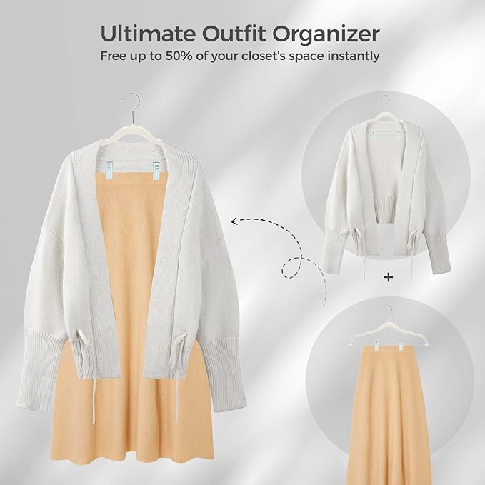 HOUSE DAY Velvet Hangers with Adjustable Clips 20 Pack, Non-Slip Suit Organizer with 360° Hook - Heavy Duty Hanger for Pants, Skirts, Blouses, Dresses - Outfit Hangers All-Season Space Saver (Ivory)