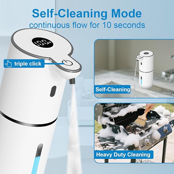 2 Pack Automatic Foaming Soap Dispenser Touchless, USB Rechargeable Smart Hand Soap Dispenser, 6-Level Adjustable, 12.8oz/380mL Wall Mount for Bathroom Kitchen Dish Soap-White